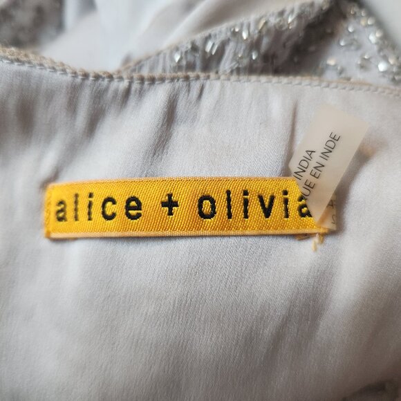 Sz4 Alice + Olivia Beaded Silk Blouson Mini Dress in Silver Gray - Picture 8 of 15